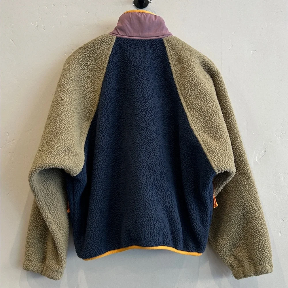 Free People Colorblock Teddy Jacket in Navy, Olive, Mauve & Mustard - Picture 7 of 10